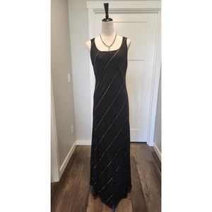 Vtg 90's Benjamin A., Bias Cut Y2K Maxi Dress Size 14 Black/Gold, Los Angeles,